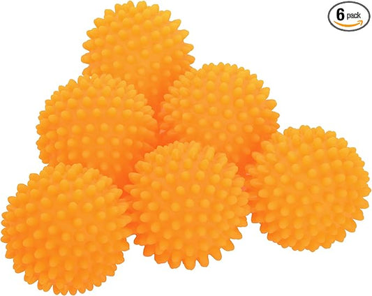 S&T INC. Reusable Plastic Dryer Balls, Fabric Softener for Laundry, Orange, 2.5 in, 6 Pack