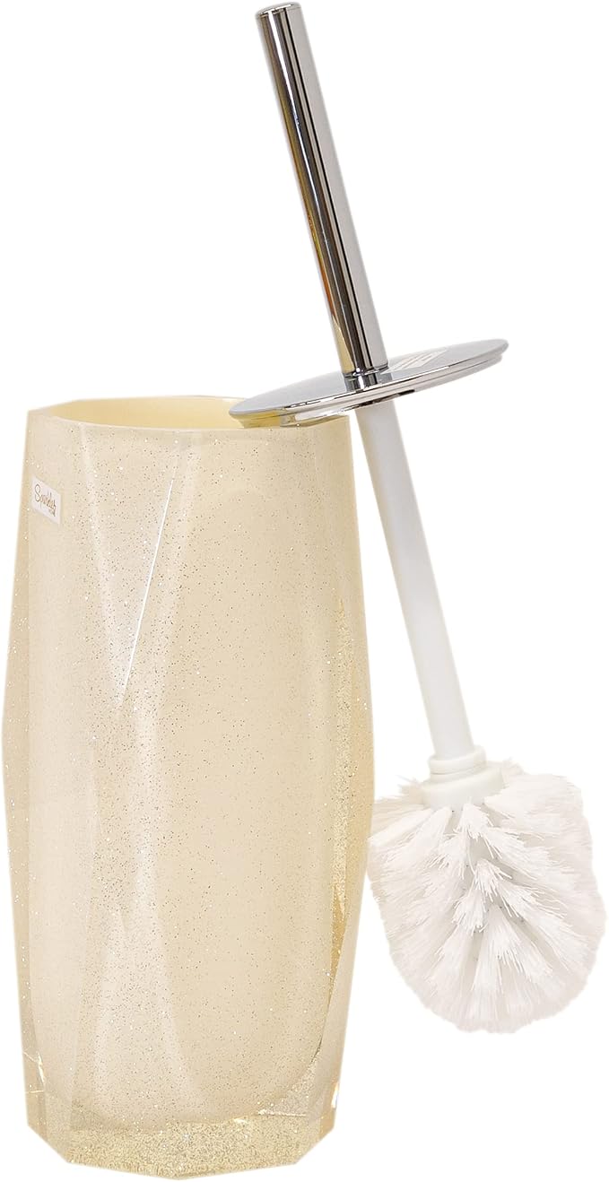 Faceted Toilet Brush, Durable Resin, Discreet Design, Stainless Steel Handle, for Stylish Bathroom Decor, Glitter, 4x16, Sold Individually