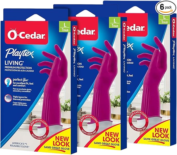 PLAYTEX Living Reusable Rubber Cleaning Gloves, Large (Pack of 3)