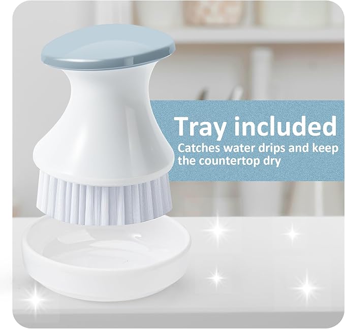 Dish Brush with Tray, Premium Kitchen Brushes for Dishes Pots Pans and Sink Cleaning, Professional Dish Scrub Brush for Kitchen Cleaning