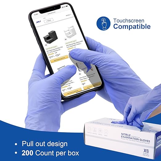 JMU 200 Nitrile Gloves XS, Disposable Latex-Free Powder-Free Gloves, Tear-Resistant, Non-Sterile, Violet Blue