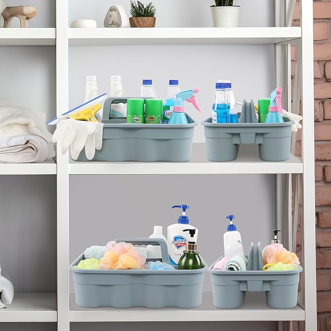 4 Pack Bathroom Cleaning Caddy Organizer with Handle, Plastic Bucket for Cleaning Tool, Gray