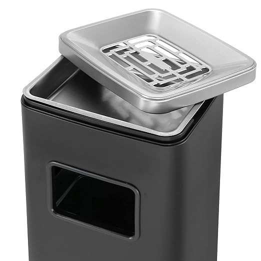 BEAMNOVA Trash Can Indoor Outdoor Stainless Steel Commercial Garbage Can Industrial Garbage Enclosure Inside Cabinet with Lid Waste Container, Color Black, 30 * 25 * 68 cm / 11.8 * 9.8 * 26.8 in