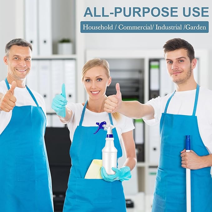 Zubebe 24 Pack 32 oz Plastic Spray Bottle Bulk Empty Leakproof Heavy Duty Spray Bottles for Cleaning Supplies Mist Bottles with Label and Adjustable Nozzle for Plant(Blue, Red, Green,Clear Scale)