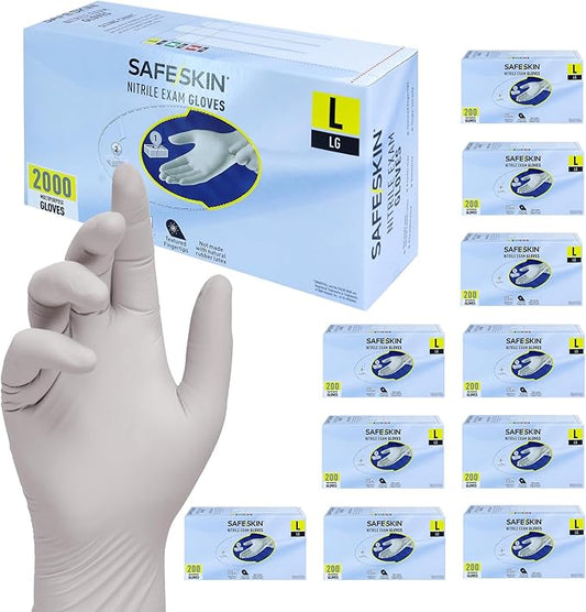 SAFESKIN Nitrile Exam Gloves Disposable Powder-Free Gloves for Medical, Dental, Cleaning, Cooking, Chemotherapy, 3.5 Mil Gray