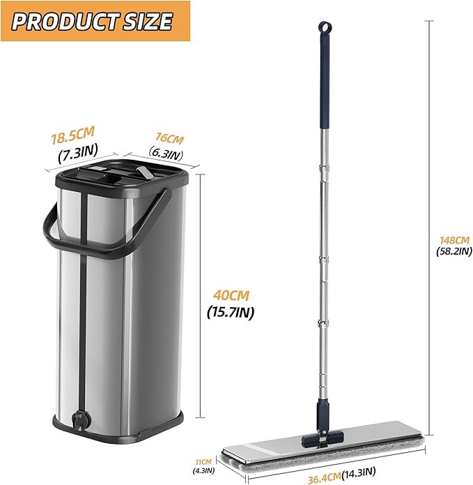 Premium Stainless Steel Microfiber Flat Mop for Floor Cleaning - 360° Pivot Head, Lightweight, Washable Pads - Includes 4 Reusable Absorbent Mop Pads (Silver)