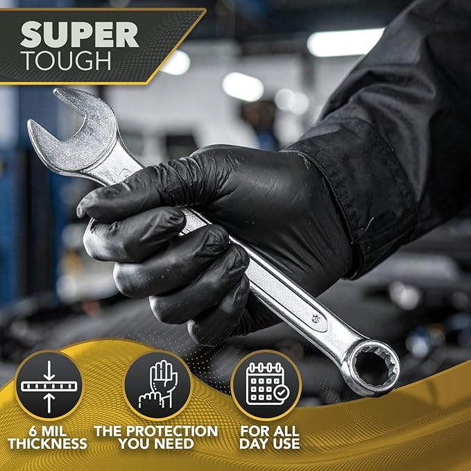 DAWG Black Nitrile Gloves, Disposable, Latex Free, Diamond Grip, Powder Free, Professional Grade