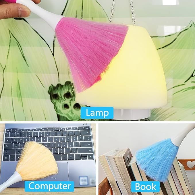 4 Pack 8" Hand Grips Microfiber Washable Duster,Electrostatic Feather Duster Brush,Cleaning Supplies for Book,Screen,Sofa,Car,Furniture,Photo Frames,Attracts Dust Like a Magnet Color