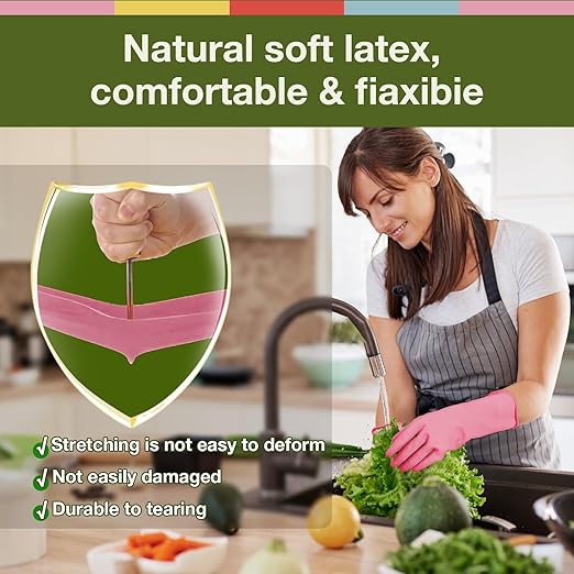 Rubber Cleaning Gloves 5 Pairs Kitchen Dishwashing Gloves Reusable for Household Washing Dishes Cleaning Gardening, Non-Slip Water Resistant Dish Gloves for Women Men Medium