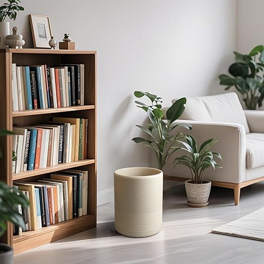 Modern Resin Trash Can Bin, Wastebasket for Bathroom, Kitchen, Office, Home, Beige