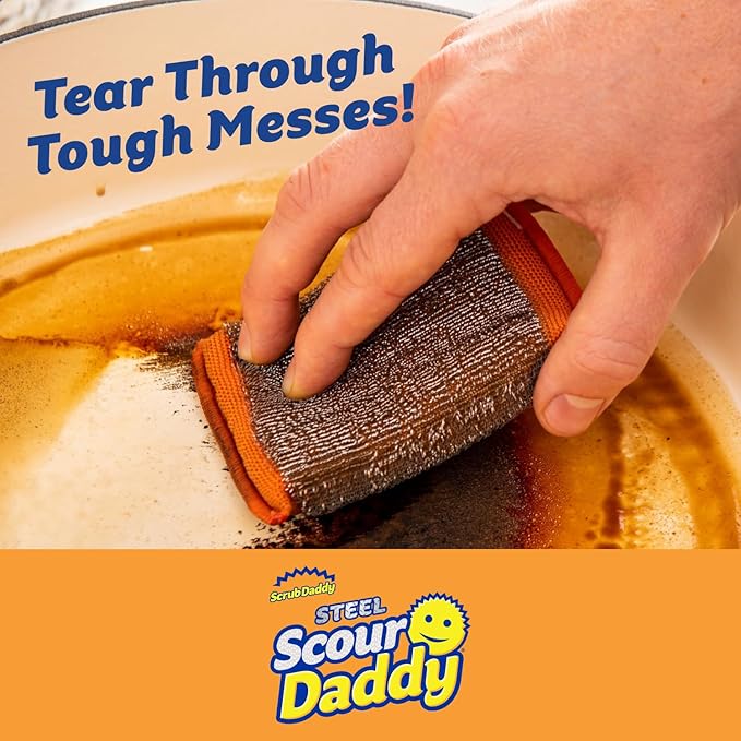 Scrub Daddy Large Steel Scouring Pads - Scour Daddy Steel XL Stainless Steel Dish Scrubber Sponge - Durable, Shred-Resistant Scour Pads - Bulk Kitchen Sponges & Commercial Cleaning Supplies (18 Count)