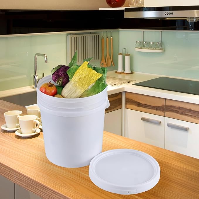 4 Packs Food Grade Airtight Plastic Buckets with Handles, Plastic Pail with Lid, 7 Gallon, White