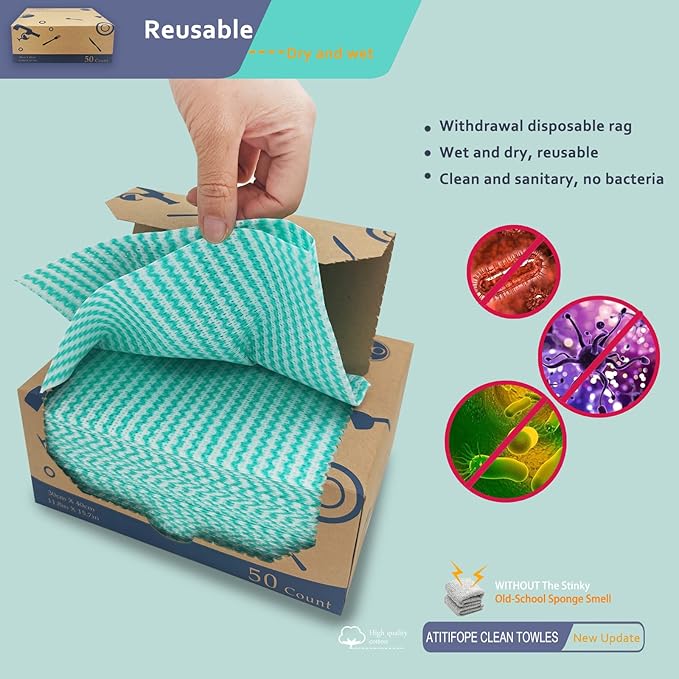 Heavy Duty Reusable Cleaning Cloths 100 Count Food Service Wipes Dishcloths Multi-use Towels(2Boxes)