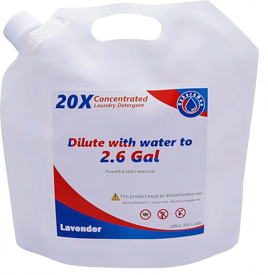 bulk Laundry Detergent Refill, 20X Concentrated,Makes 2.6 Gal (300 Loads) - Ultra Stain Fighter, HE Compatible, Low Cost per Load for Home & Commercial Use