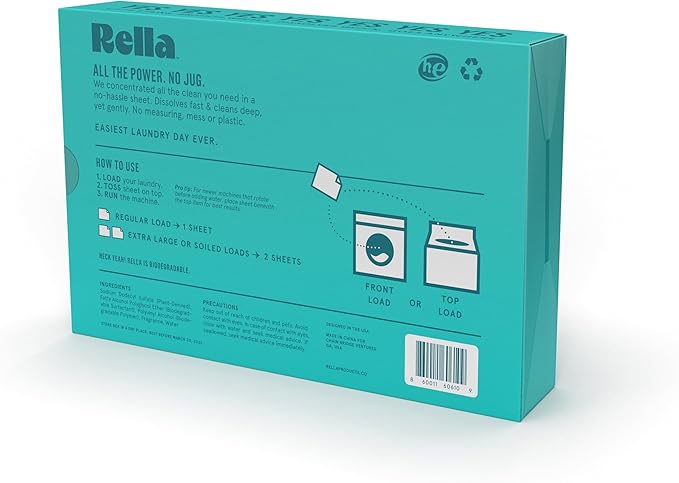 Rella Powerful Laundry Detergent Sheets, 120 Loads, Family Owned & Operated, Fresh Linen Scent, Biodegradable, Eco Friendly, Travel Laundry Detergent Sheets