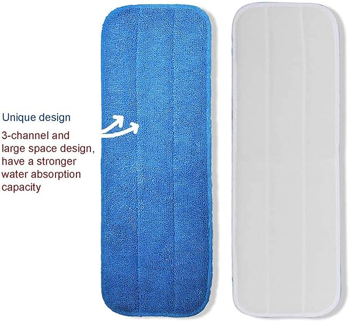 Microfiber Replacement Mop Pad, 18" x 6" Wet & Dry Home & Commercial Cleaning Refills, Reusable Floor Mop Pads (6 Pack) Blue