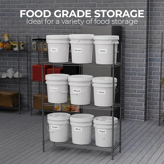 3.5-Gallon White Bucket Pail Container with Lid | Food Grade | Heavy-Duty Extra Durable | Metal Handles with Plastic Grip for Easy Carrying | Multi-Use | Easy Stack and Store | BPA Free