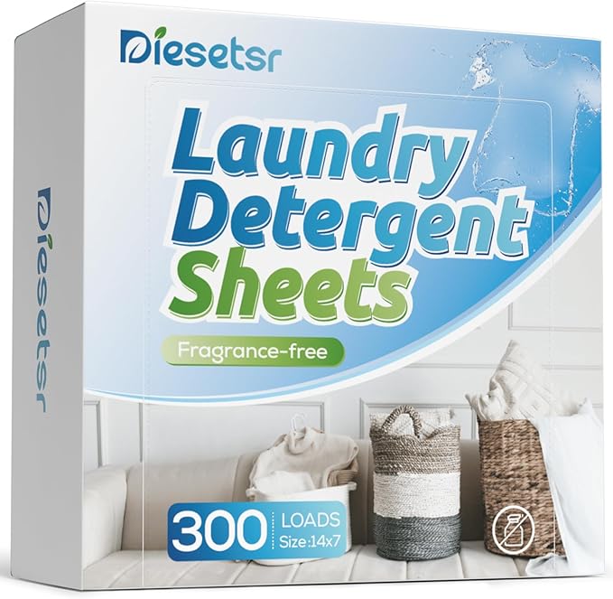 Laundry Detergent Sheets 300 Loads Diesetsr Laundry Sheet ECO-friendly Travel Plastic-Free Washing Detergent Soap Sheets,Fragrance-Free
