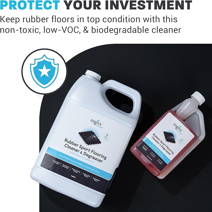 Zogics Rubber Flooring Cleaner and Degreaser – Cleaner Concentrate and Heavy Duty Degreaser for Rubber Floors and Mats, Biodegradable and Non Toxic Cleaner (4 Gallons/Case)