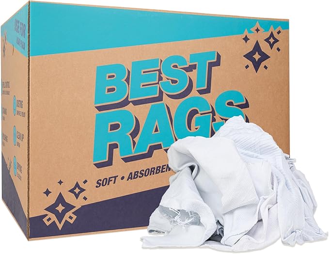 Arkwright Tshirt Box of Rags - 50 lb Box - Low Lint, Streak-Free Multipurpose Professional Cotton Cleaning Cloths for Stain, Paint, Wood, and Grease, White