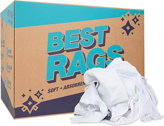 Arkwright Tshirt Box of Rags - 50 lb Box - Low Lint, Streak-Free Multipurpose Professional Cotton Cleaning Cloths for Stain, Paint, Wood, and Grease, White