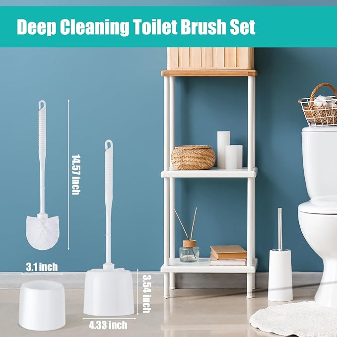 Roshtia 24 Sets Toilet Brush and Holder Set for Bathroom Toilet Bowl Brush Scrubber with Caddy for Deep Cleaning, 14.57 Height (White)