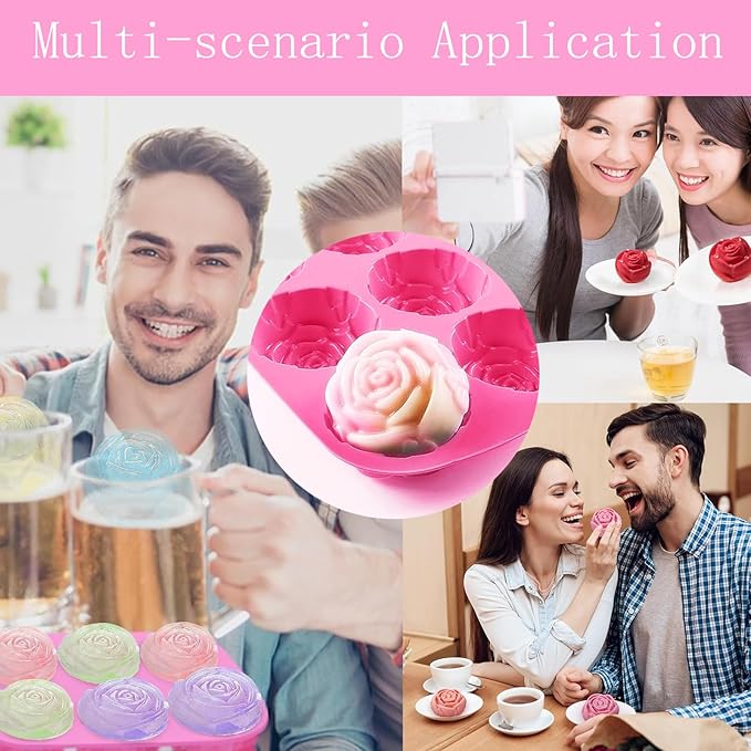 Rose Flower Soap Mold, 2 Pack Rose Ice Cube Mold, Rose Silicone Molds for Soap,Making Bath Bomb (Rose Flower)