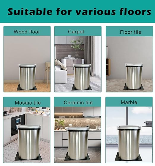 Trash Can Mat, Waterproof Raised Edge Silicone Under Garbage Can Mat, 11.8" X18.9" Non-Slip Trash Can Pad for Kitchen Office Bedroom Reduce Floor Carpet Wall Scratches, Black