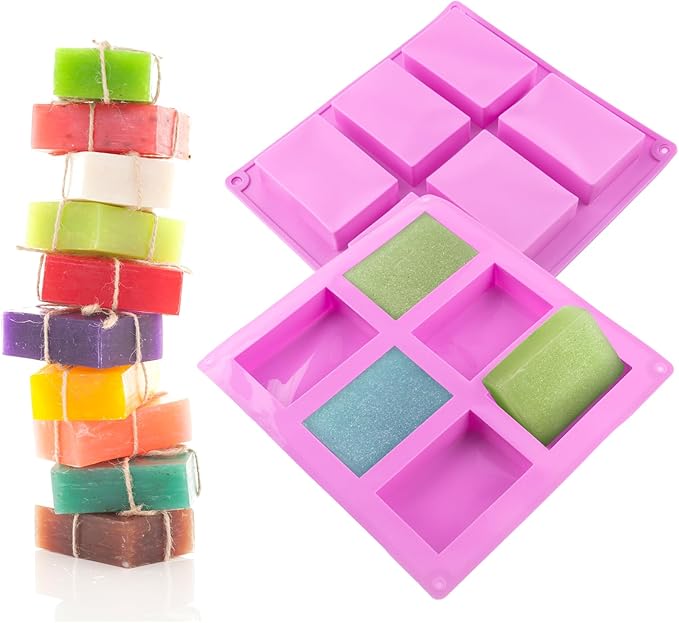 10 Pack Silicone Soap Molds, 6 Cavities Rectangle Silicone Soap Mold, Great for Homemade Craft Soap Bar Mold, DIY Chocolate Molds, Cake Molds & Ice Cube Trays - Just Pop Out (Purple)
