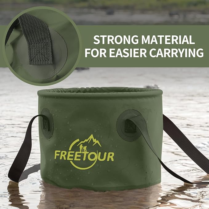 Baiao Collapsible Bucket 5 Gallon, Portable Collapsible Bucket with Handle, Folding Water Container for Fishing Camping Beach Hiking Home Travel Car Washing(Green 20L)