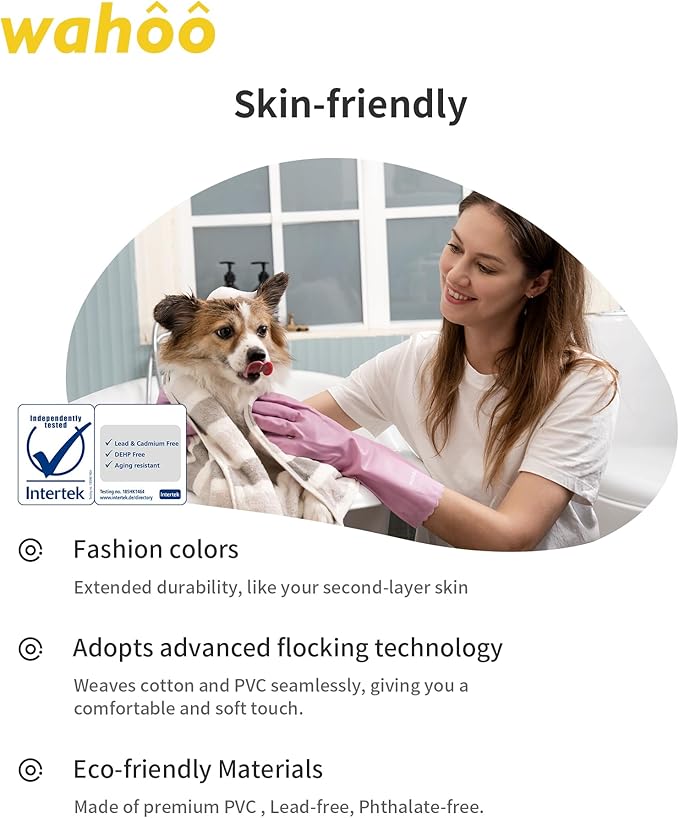 wahoo Skin-Friendly Cleaning Gloves, Reusable Dishwashing Gloves with Flocked Cotton Liner, Dishwashing, Kitchen,Mauve Mist, Medium