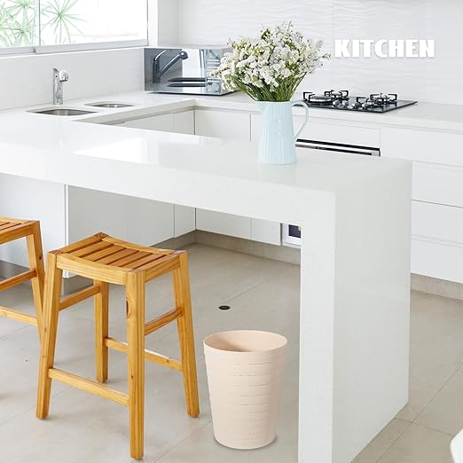 UUJOLY Small Bathroom Trash Can Wastebasket, Plastic Garbage Bin Container Basket for Bathrooms, Laundry Room, Kitchens, Offices, Kids Rooms, Dorms, Beige, 1.8 Gallon