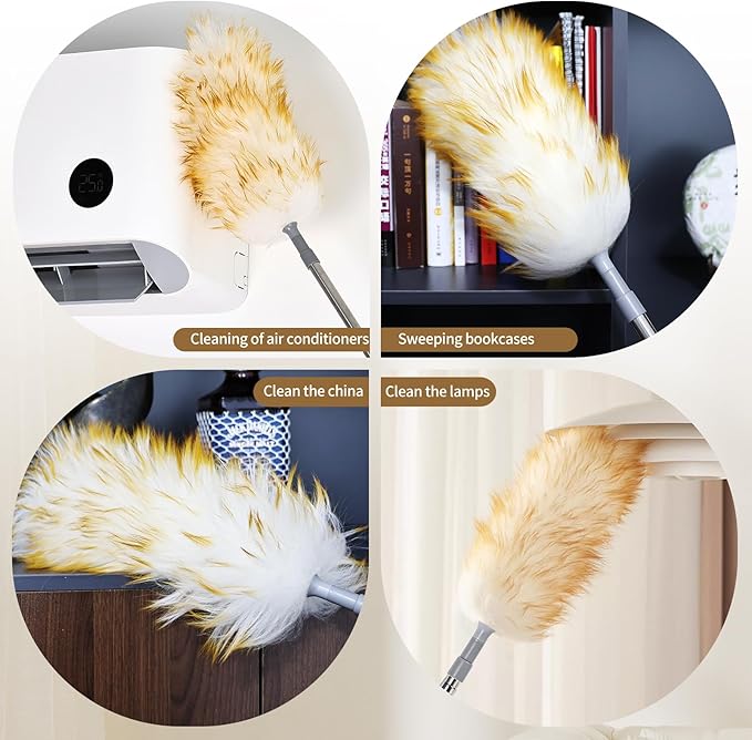 Lambswool Duster for Cleaning with Non-Slip Handle 98.4" Removable Retractable Feather Duster for Cleaning Ceiling Fans Window Blinds Interior Roof Furniture(1PCS)