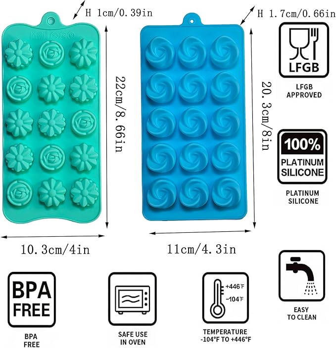 Gummy Candy Molds - 4Pcs Silicone Chocolate Mold for Kids, Non-stick and Bpa Free for Chocolate, Baking, Jelly, Wax Melt, Ice Cubes