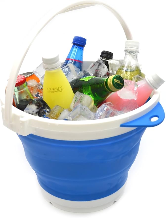 SAMMART Set of 2-10L (2.64Gallon) Collapsible Fishing Bucket Locking Lid, 31cm Dia. (2, Blue)