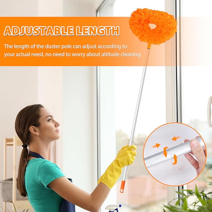 Ceiling Fan Cleaner Duster High Ceiling Extended Fan Blade Cleaner from 13 to 50 Inch Reusable Microfiber Ceiling Fan Duster with Extension Handle for Furniture Bookshelves Wall Door (Orange)