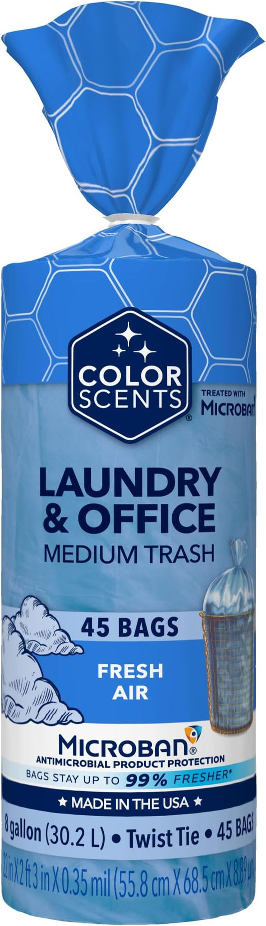 Color Scents Medium Trash Bags - 8 Gallon, 45 Bags (1 Pack of 45 Bags) Twist Tie - Blue in Fresh Air Scent with Microban