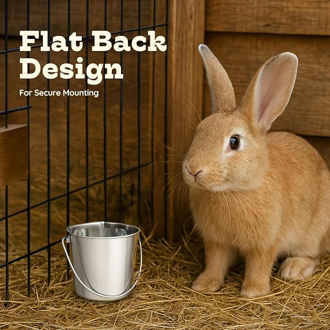 1 Quart Stainless Steel Flat Side Bucket | Durable Heavy Duty Food & Water Feeding Pails for Small Pet Dog Birds Cat | Fits kennels Cages Critter Crates Hanging Pail | Multipurpose Bucket