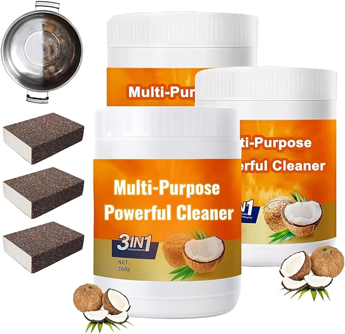 Multi Purpose Powerful Cleaner for Kitchen, 3 in 1 Coconut Oil Cleaning Paste, 3 in 1 Multi-Purpose Stainless Coconut Oil Cleaning Paste, for Oven, Pot and Stove (3)