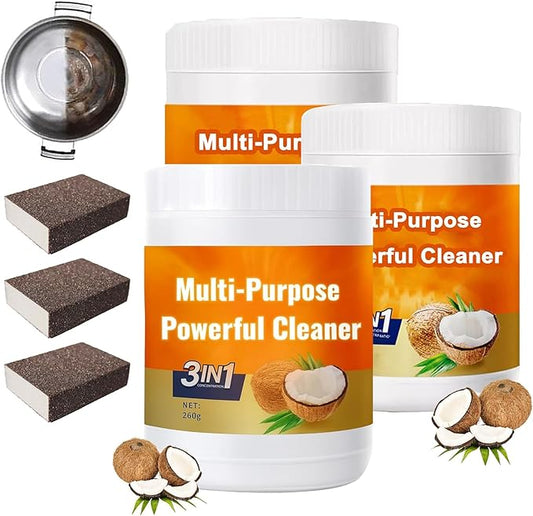 Multi Purpose Powerful Cleaner for Kitchen, 3 in 1 Coconut Oil Cleaning Paste, 3 in 1 Multi-Purpose Stainless Coconut Oil Cleaning Paste, for Oven, Pot and Stove (3)