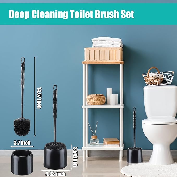 Roshtia 12 Sets Toilet Brush and Holder Set for Bathroom Toilet Bowl Brush Scrubber with Caddy for Deep Cleaning, 14.57 Height (Black)