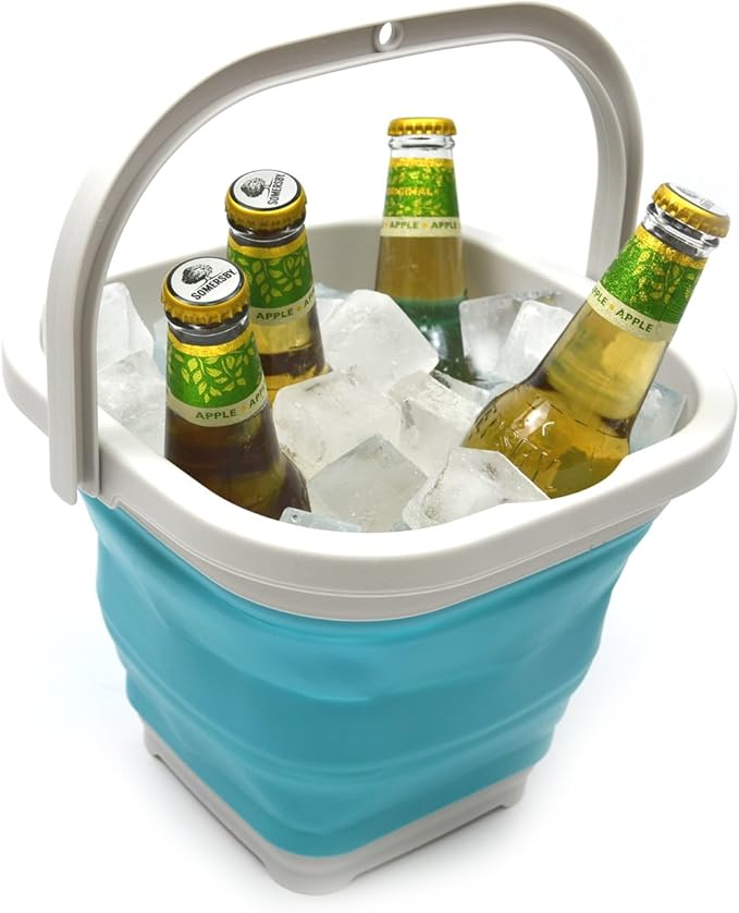 SAMMART 2.6L (0.68 Gallon) Super Mini Sqare Collapsible Plastic Bucket - Foldable Square Tub - Portable Fishing Water Pail - Space Saving Outdoor Waterpot (1, Grey/Bright Blue)