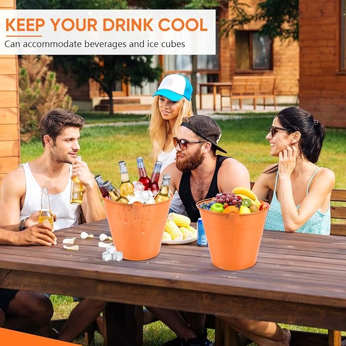 OBTANIM 7 Pack Orange Metal Buckets with Handle Galvanized Ice Pails for Plants, Succulents, Party Favors Organizing, Rustic Home Decor or Classrooms Pencil Storage (9.1 x 6.7 inch)