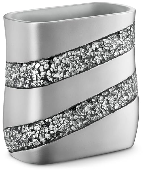 Creative Scents Silver Mosaic Bathroom Trash Can 2.11 Gal / 8L - Decorative Waste Basket for Bathroom - Durable Slim Small Garbage Can for Bathroom, Powder Room, Bedroom or Living Room Decor