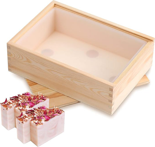 Nicole Rectangle Silicone Soap Mold Silicone Liner for 9 Bar Mold with Wood Box and Wooden Cover
