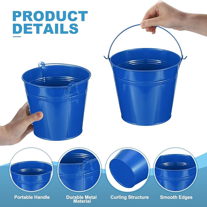 PATIKIL 5.9"x5.1" Small Metal Buckets with Handle, 6 Pcs Mini Galvanized Bucket Colorful Easter Buckets for Crafts Party Favors Decoration, Deep Blue