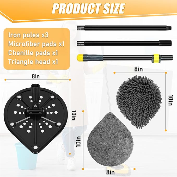 Wall Cleaner Mop with Long Handle, Wall Duster for Walls Baseboards Ceilings Floor Cleaning,Telescoping Ceiling Mops with Washable Mop Pads,Yellow