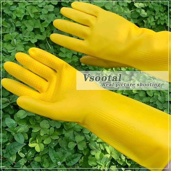8 Pairs Reusable Household Cleaning Gloves, Rubber Kitchen Dishwashing Gloves,Extra Thickness, Long Sleeves, for Washing Dishes, Pet Care(Small, Yellow)