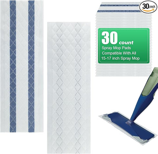 30 Pack Deep Cleaning Pads for All Type of 15''-17'' Spray Flat Mop,Compatible with Bona，Rubbermaid，Turbo，Norwex.Disposable Pad for Bona Family of Mops, Replacement Mopping Pad for Floor Cleaning
