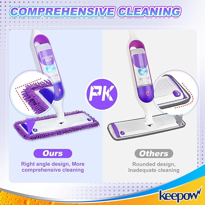KEEPOW Reusable Power Mop Refill Pads Compatible with Swiffer PowerMop, Microfiber Power Mop Refills, Power Mop Pads for Hardwood Floor Cleaning, 2 Pack (Mop is Not Included)